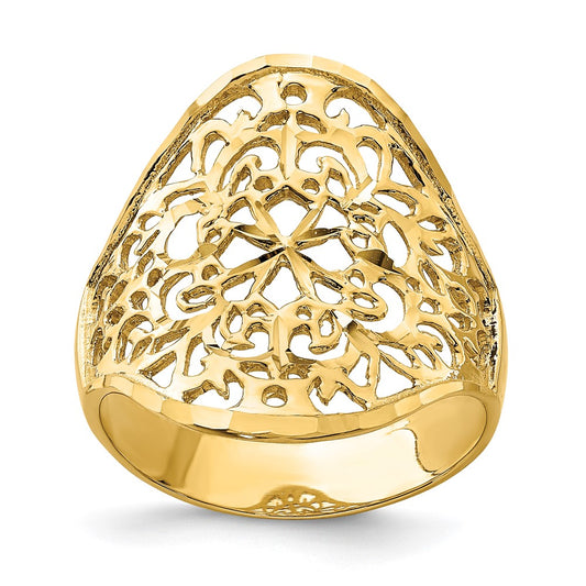 14K Yellow Gold Polished Filigree Ring