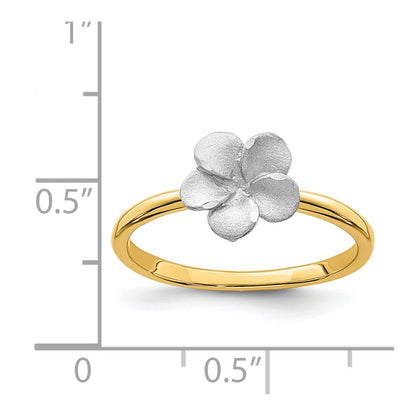 14K Two-Tone Gold Brushed & Polished Plumeria Ring