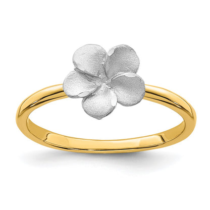 14K Two-Tone Gold Brushed & Polished Plumeria Ring