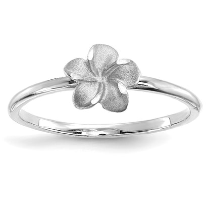 14K White Gold Brushed & Polished D/C Plumeria Ring