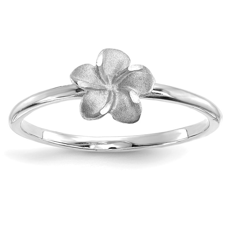 14K White Gold Brushed & Polished D/C Plumeria Ring