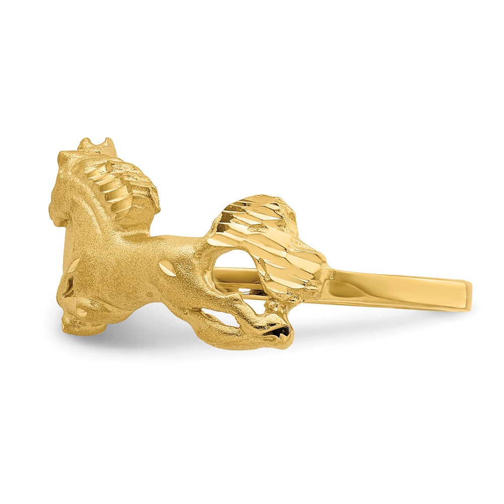 14K Yellow Gold Brushed & Polished D/C Horse Ring