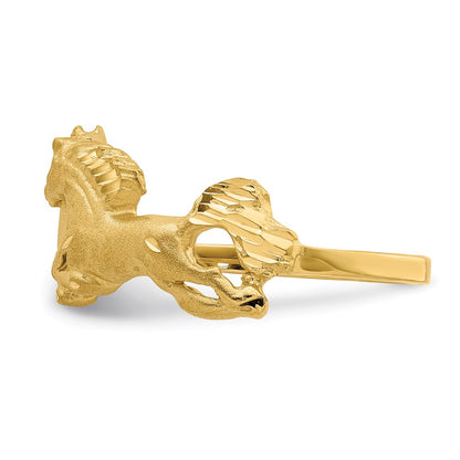 14K Yellow Gold Brushed & Polished D/C Horse Ring