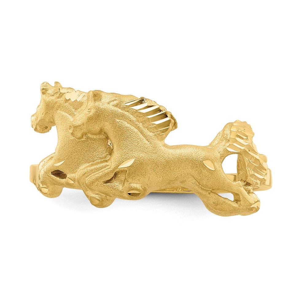 14K Yellow Gold Brushed & Polished D/C Horse Ring
