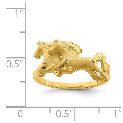 14K Yellow Gold Brushed & Polished D/C Horse Ring