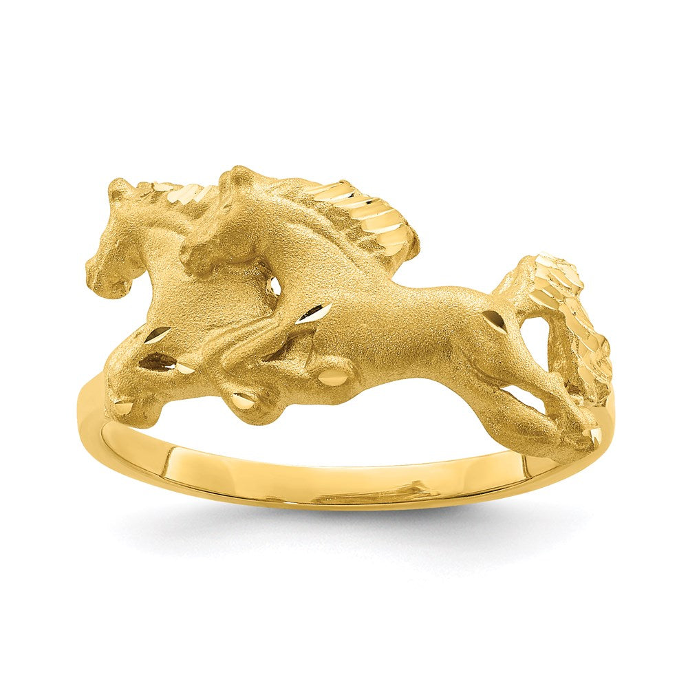 14K Yellow Gold Brushed & Polished D/C Horse Ring