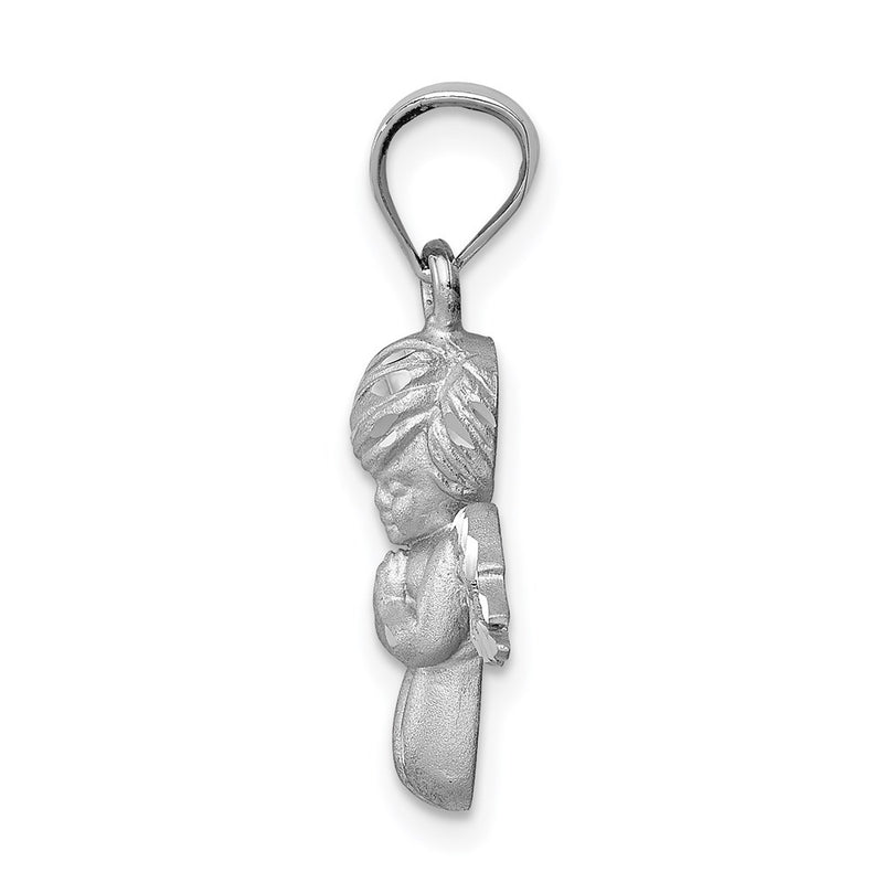 14k White Gold White Brushed & Diamond-cut Angel Pendant