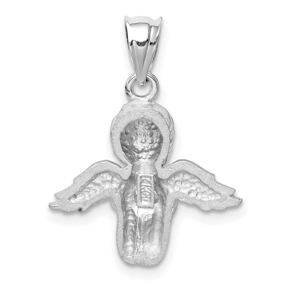 14k White Gold White Brushed & Diamond-cut Angel Pendant