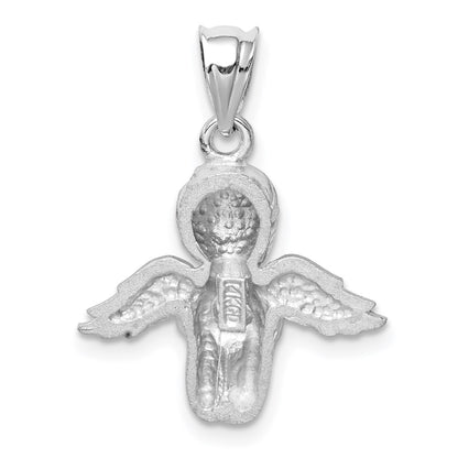 14k White Gold White Brushed & Diamond-cut Angel Pendant