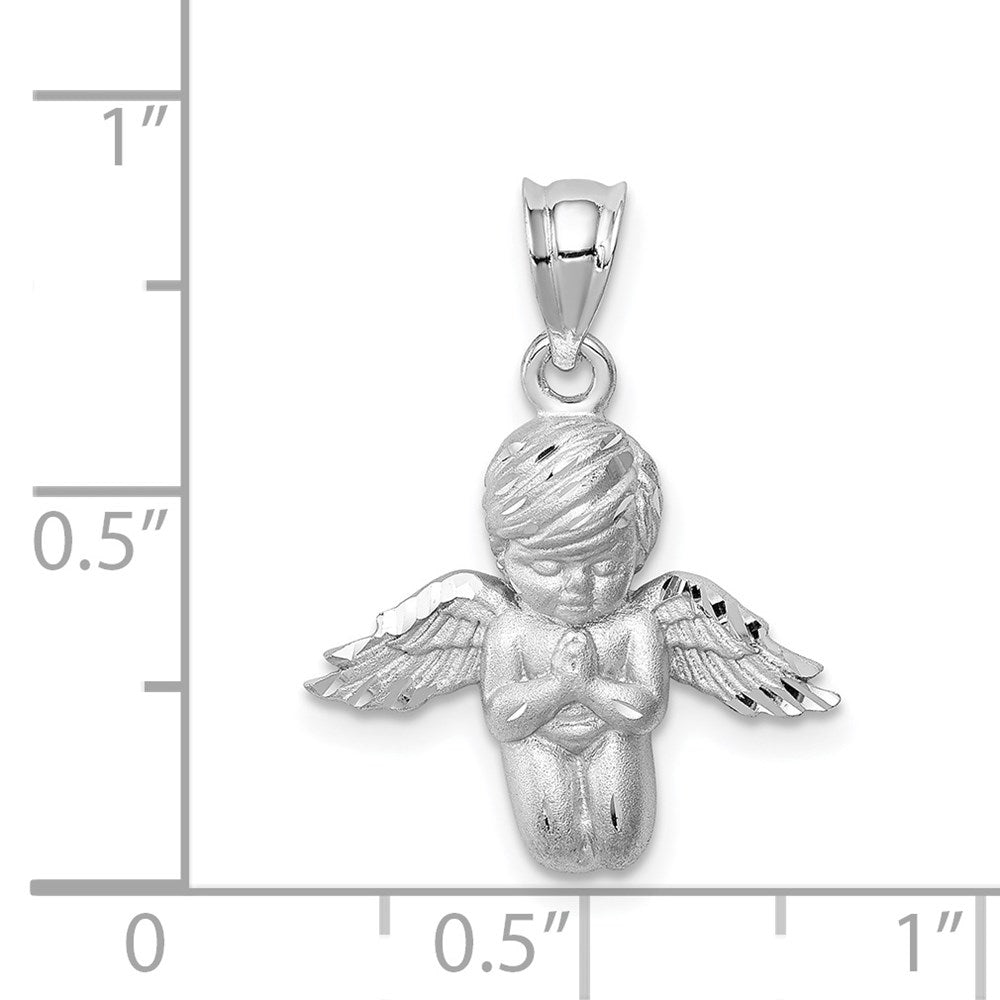 14k White Gold White Brushed & Diamond-cut Angel Pendant