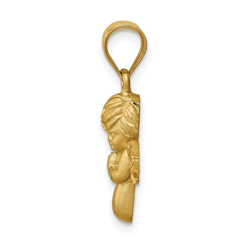 14k Yellow Gold Brushed & Diamond-cut Angel Pendant