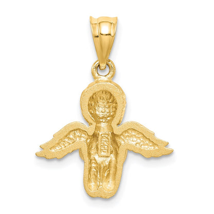 14k Yellow Gold Brushed & Diamond-cut Angel Pendant