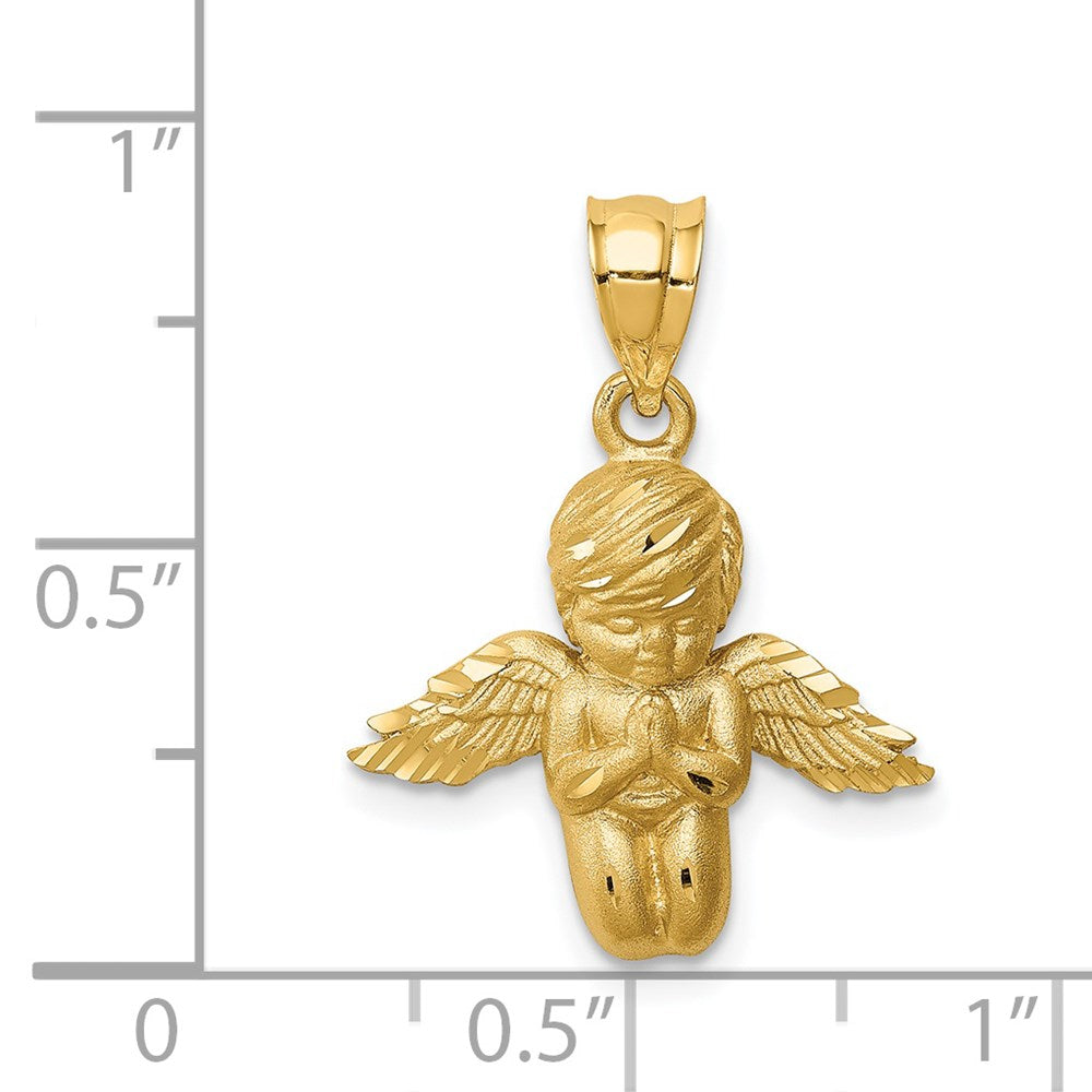 14k Yellow Gold Brushed & Diamond-cut Angel Pendant