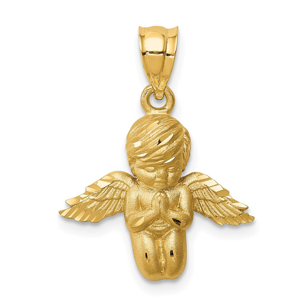 14k Yellow Gold Brushed & Diamond-cut Angel Pendant