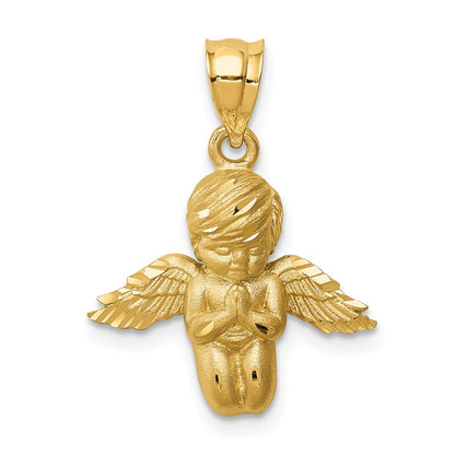14k Yellow Gold Brushed & Diamond-cut Angel Pendant