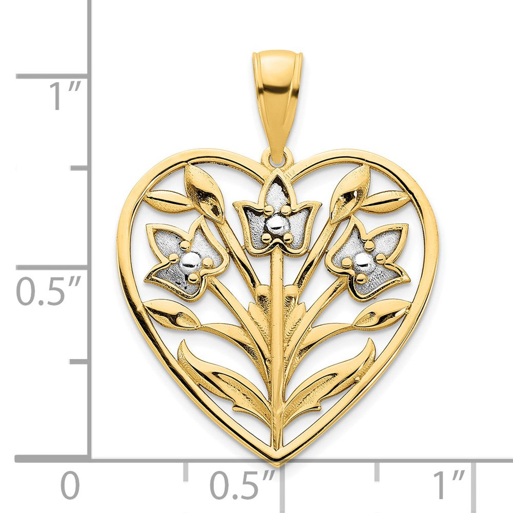 14k Yellow & Rhodium Gold & White Rhodium Fancy Heart Pendant