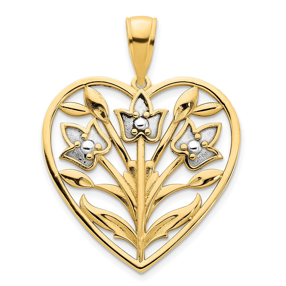 14k Yellow & Rhodium Gold & White Rhodium Fancy Heart Pendant
