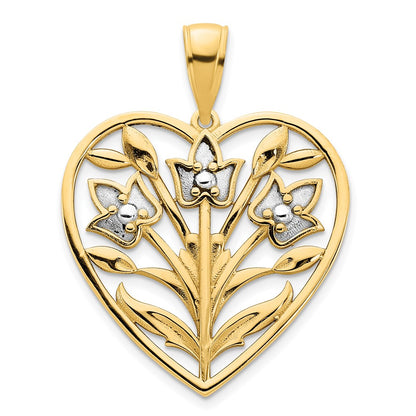 14k Yellow & Rhodium Gold & White Rhodium Fancy Heart Pendant