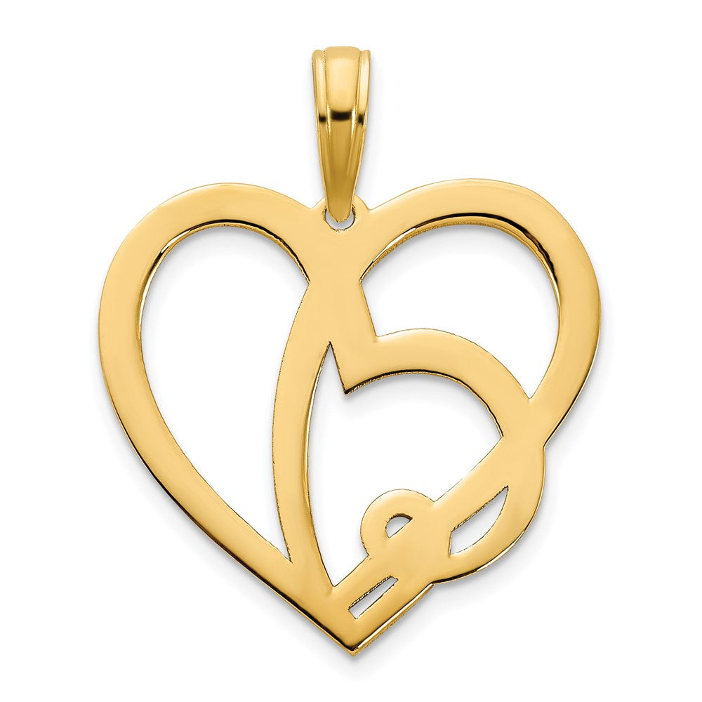 14k Yellow Gold  Heart in a Heart Pendant