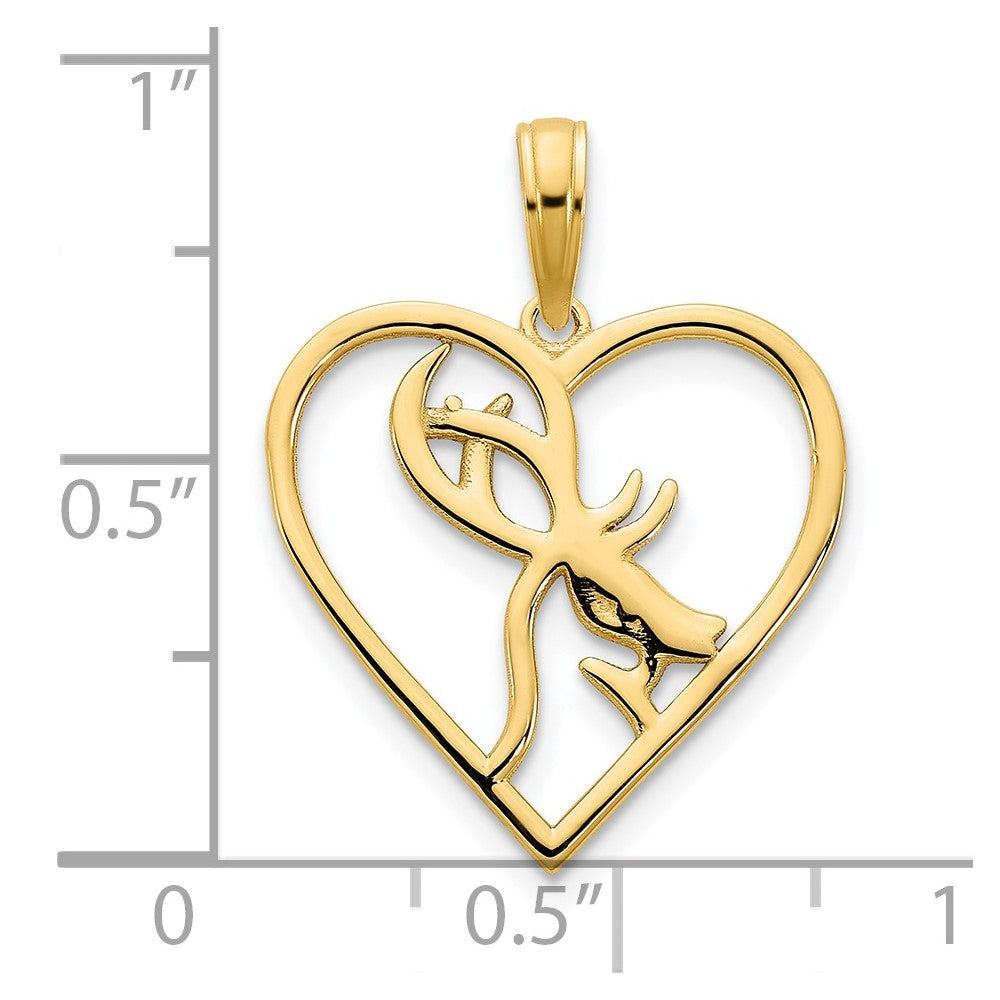 14k Yellow Goldy Deer in a Heart Pendant