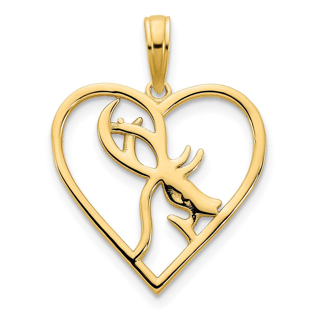 14k Yellow Goldy Deer in a Heart Pendant