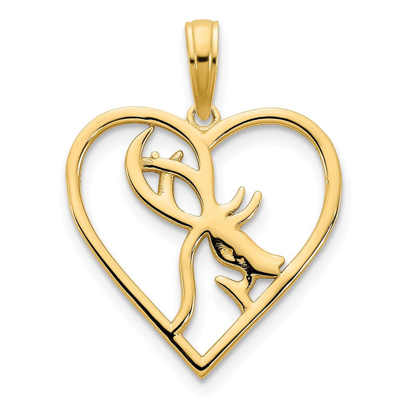 14k Yellow Goldy Deer in a Heart Pendant