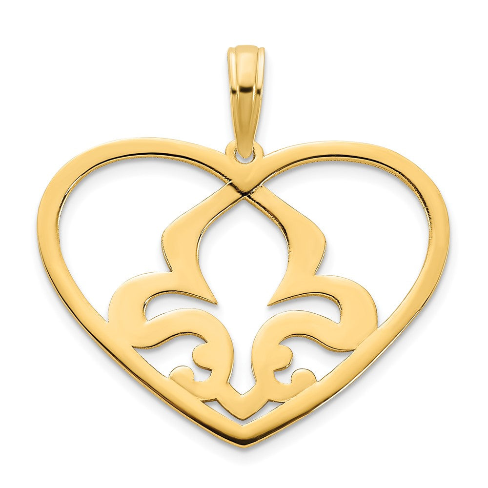14k Yellow Goldy Heart Fleur de Lis Pendant