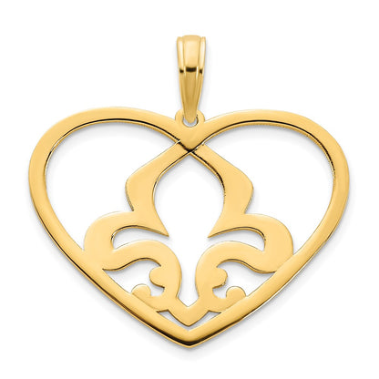 14k Yellow Goldy Heart Fleur de Lis Pendant