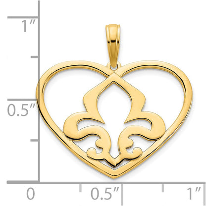 14k Yellow Goldy Heart Fleur de Lis Pendant