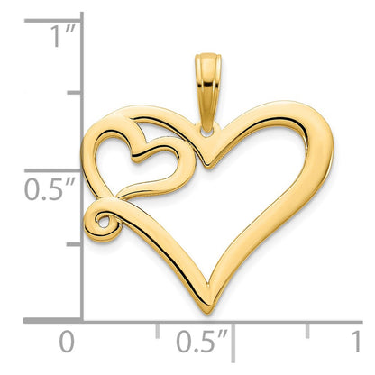 14k Yellow Goldy Heart in a Heart Pendant