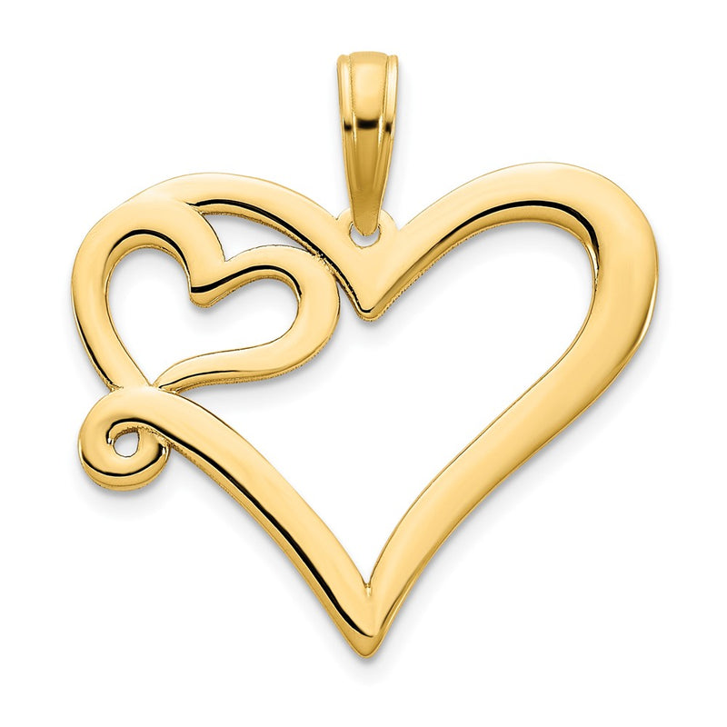 14k Yellow Goldy Heart in a Heart Pendant