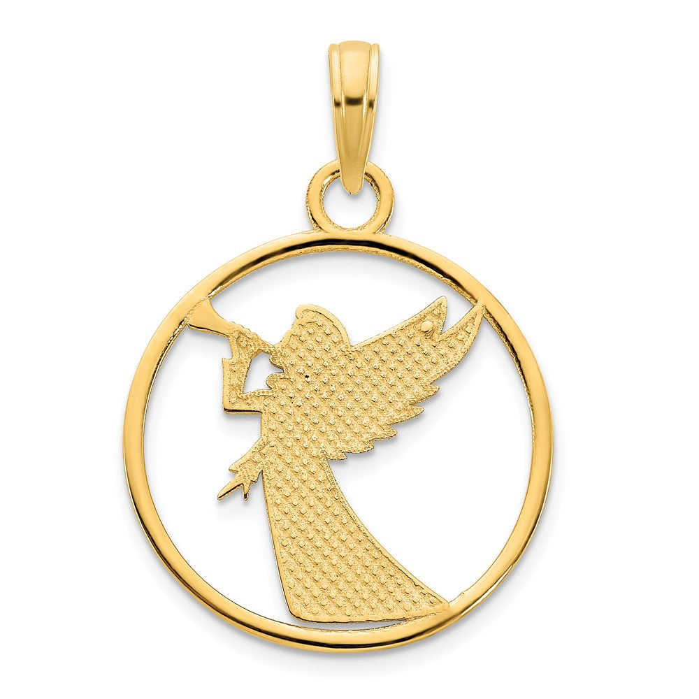 14k Yellow Goldy Polished Circular Angel Pendant