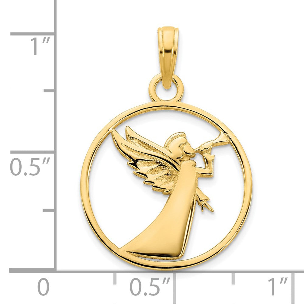 14k Yellow Goldy Polished Circular Angel Pendant