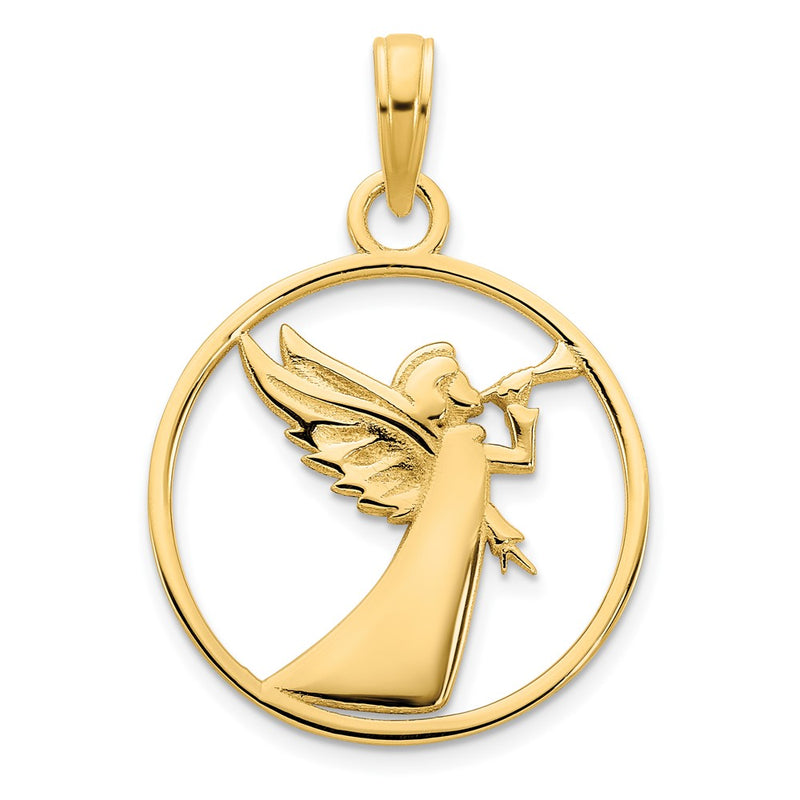14k Yellow Goldy Polished Circular Angel Pendant
