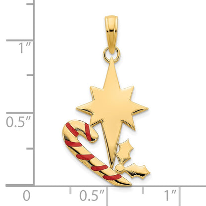 14k Yellow Gold Epoxy Candy Cane and North Star Pendant