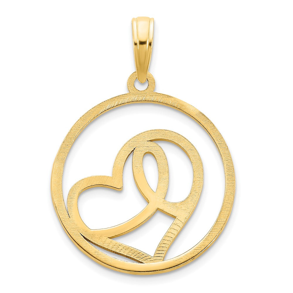 14k Yellow Goldy Heart Circle Pendant