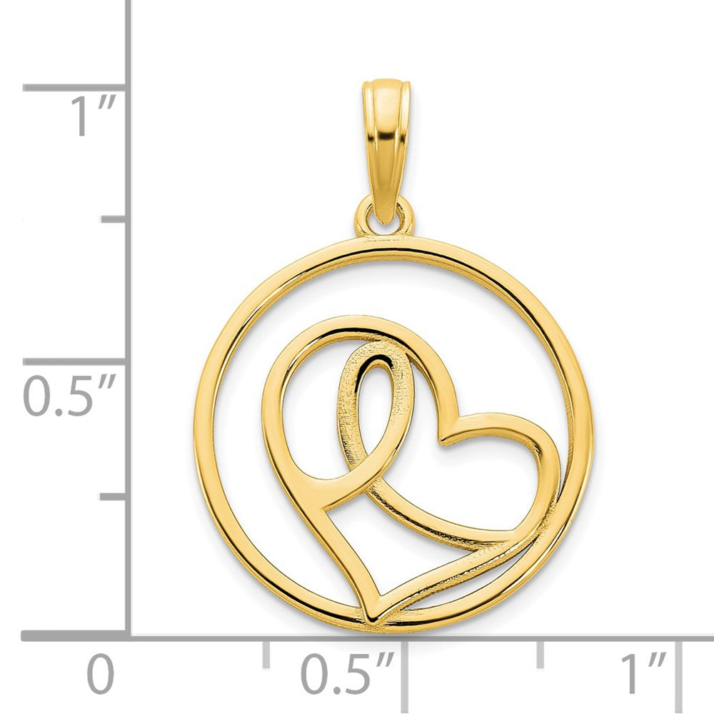 14k Yellow Goldy Heart Circle Pendant