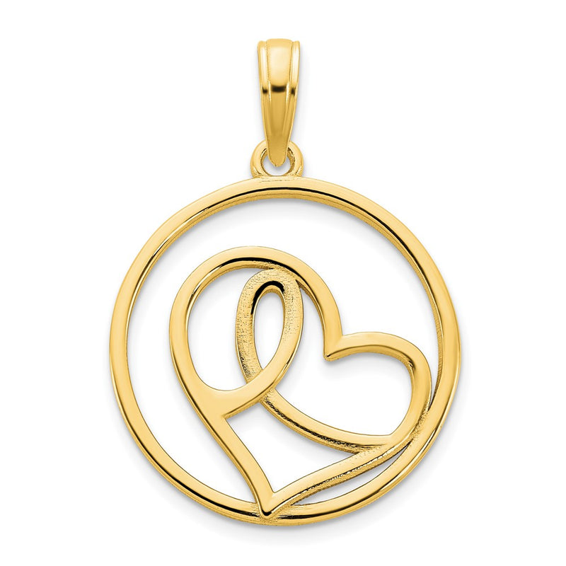 14k Yellow Goldy Heart Circle Pendant