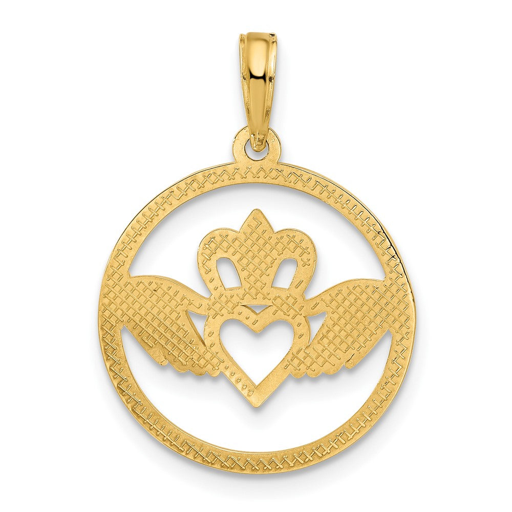 14k Yellow Gold Claddagh Circle Pendant