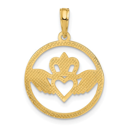 14k Yellow Gold Claddagh Circle Pendant