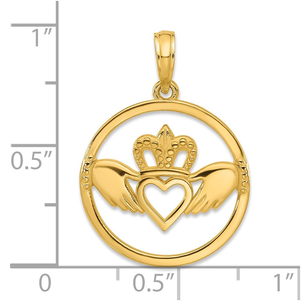 14k Yellow Gold Claddagh Circle Pendant