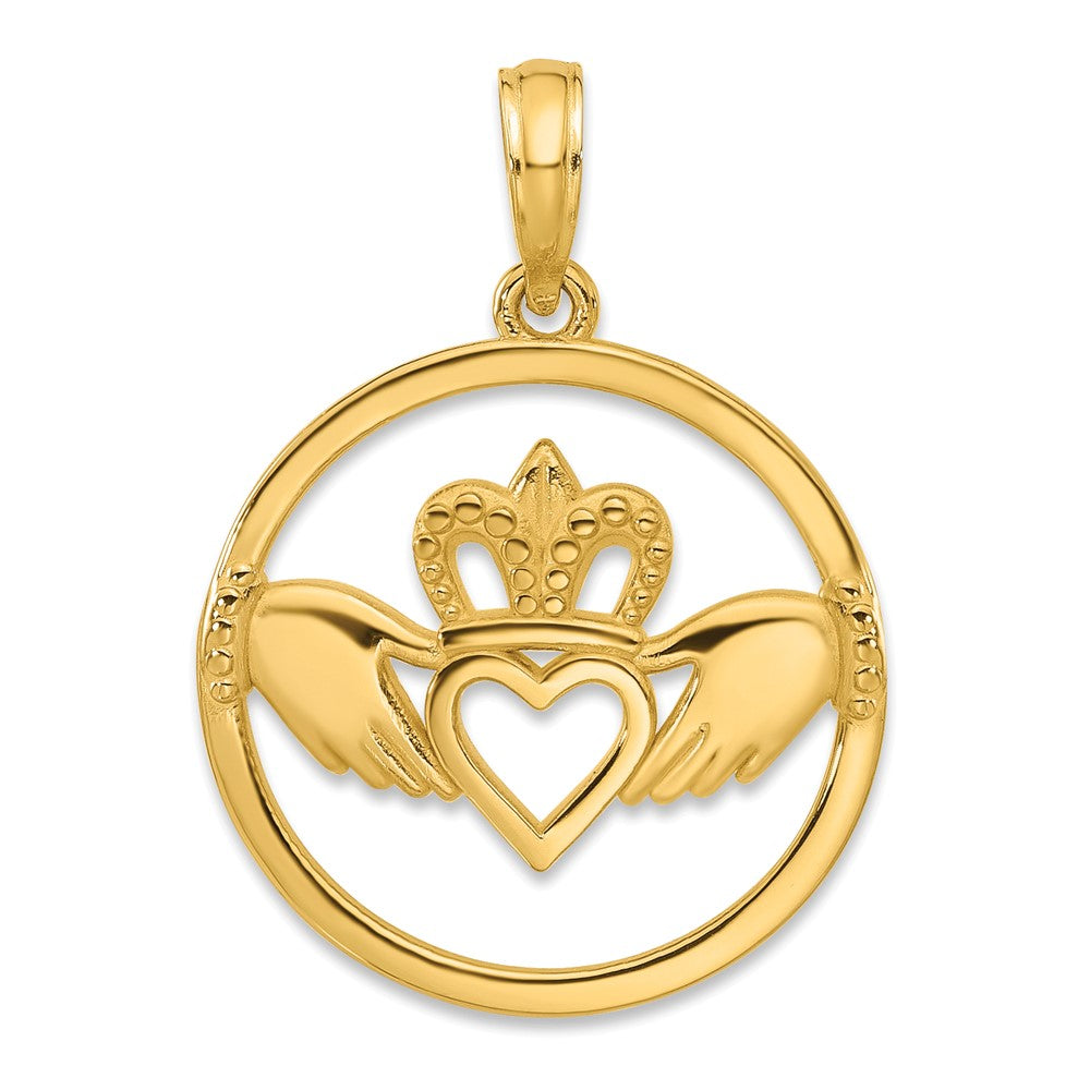14k Yellow Gold Claddagh Circle Pendant