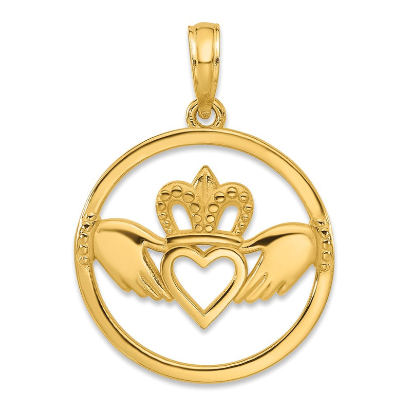 14k Yellow Gold Claddagh Circle Pendant