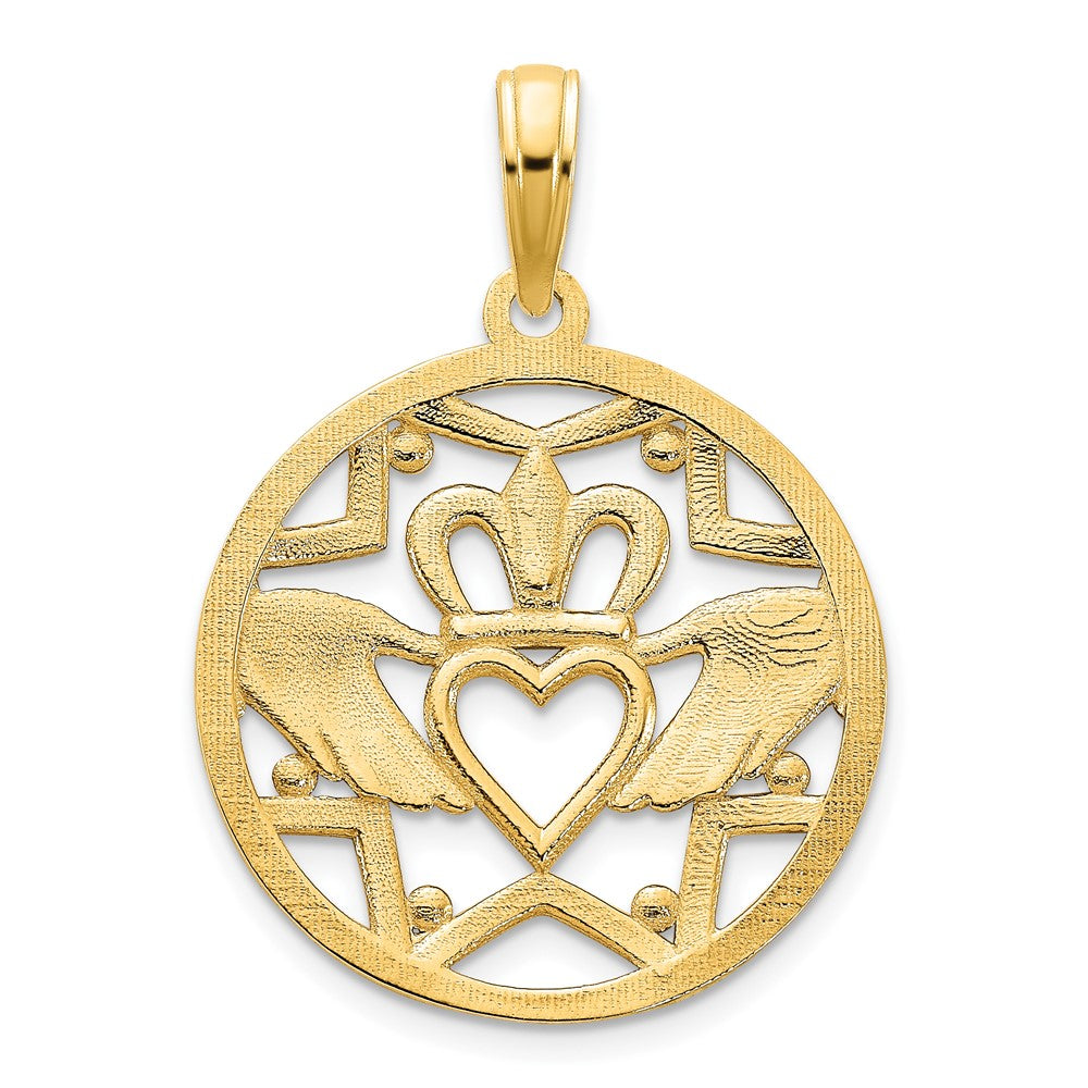 14k Yellow Gold Claddagh Circle Pendant