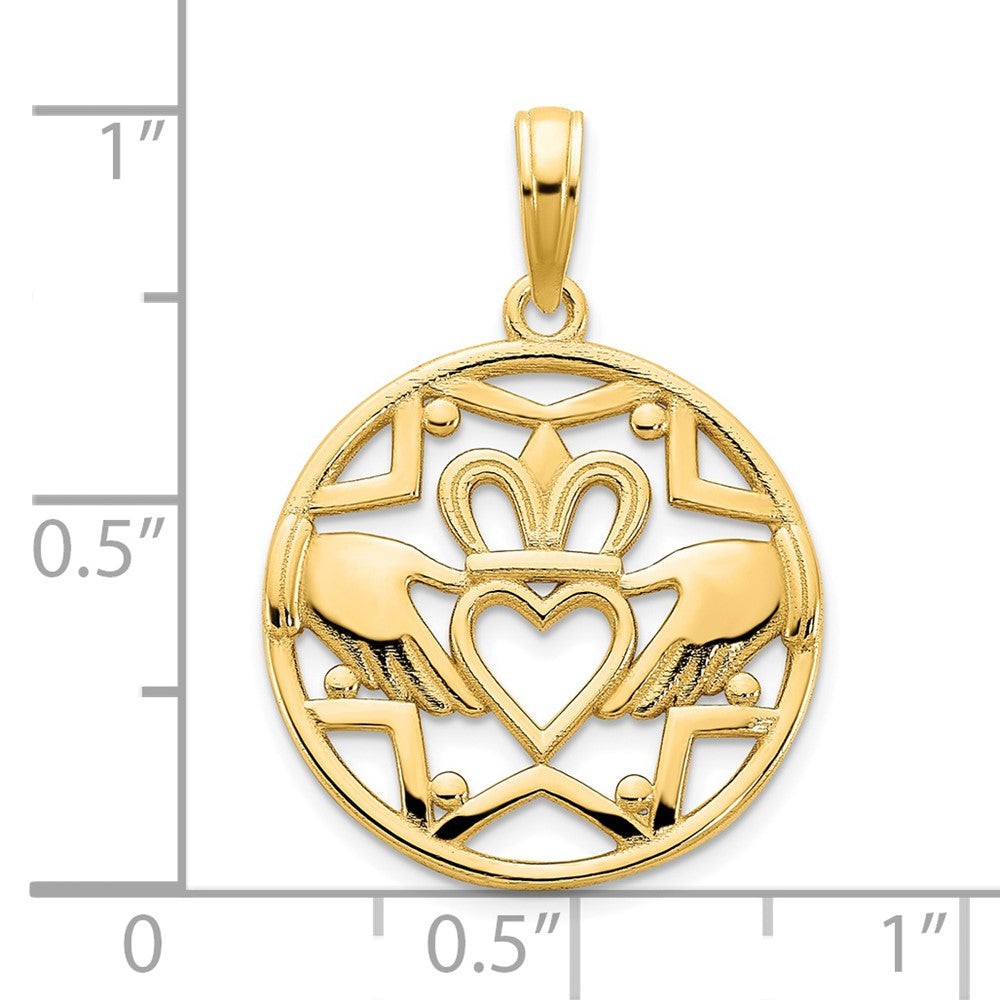 14k Yellow Gold Claddagh Circle Pendant