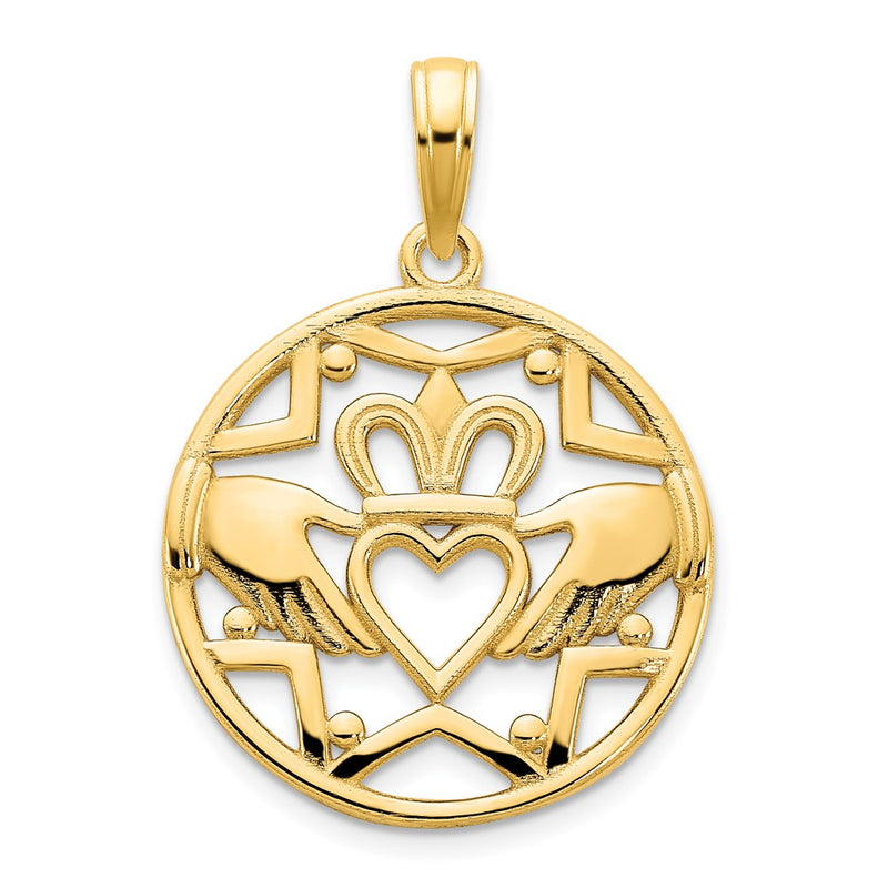 14k Yellow Gold Claddagh Circle Pendant