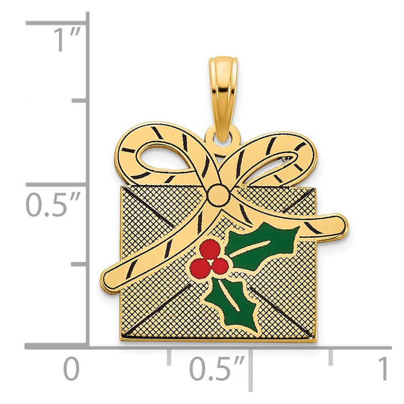14k Yellow Gold Epoxy Holiday Present Pendant