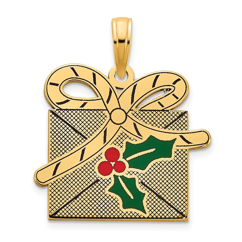 14k Yellow Gold Epoxy Holiday Present Pendant