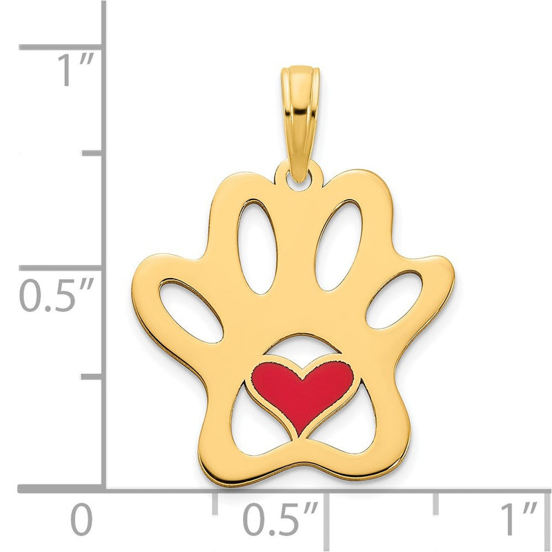 14k Yellow Gold Epoxy Paw Print with Heart Pendant