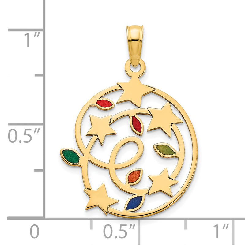 14k Yellow Gold Epoxy Christmas Lights and Stars Pendant